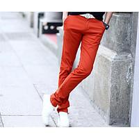 Men\'s Mid Rise Micro-elastic Loose Pants, Street chic Slim Pure Color Solid