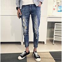 mens mid rise strenchy jeans pants simple harem solid