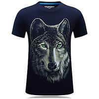 Men\'s Daily Casual Simple Summer T-shirt, Animal Fur Pattern Round Neck Short Sleeve Cotton Translucent