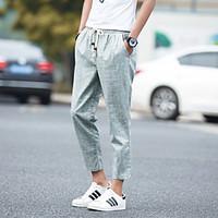 mens mid rise micro elastic loose pants simple relaxed solid