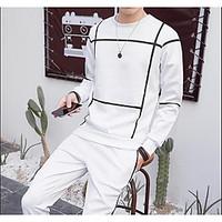 mens casualdaily sweatshirt solid round neck strenchy cotton long slee ...