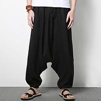 mens mid rise micro elastic chinos pants chinoiserie harem solid