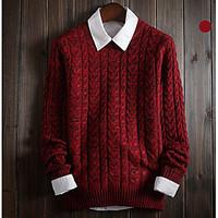 Men\'s Daily Regular Pullover, Pattern Round Neck Long Sleeve Cotton Fall Winter Thick Micro-elastic