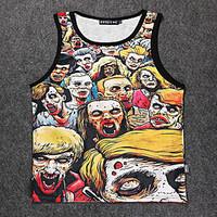 Men\'s Sleeveless Tank Tops, Polyester Casual / Work / Sport / Plus Sizes Print