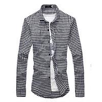Men\'s Casual/Daily Work Vintage Simple Street chic Spring Fall Shirt, Color Block Check Classic Collar Long Sleeve Cotton Linen Opaque Thin