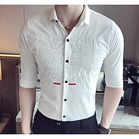 mens daily simple shirt solid shirt collar half sleeve cotton acrylic