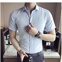 Men\'s Daily Simple Shirt, Solid Shirt Collar Short Sleeve Acrylic Polyester