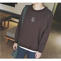 Men\'s Casual/Daily Sports Active Sweatshirt Letter Print Oversized Round Neck Fleece Lining Micro-elastic Cotton