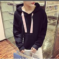 Men\'s Petite Casual/Daily Sports Active Hoodie Letter Fur Trim Round Neck Fleece Lining Micro-elastic Cotton