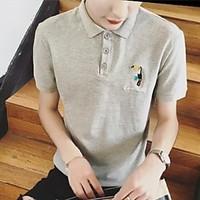 mens daily casual simple street chic polo solid embroidered shirt coll ...