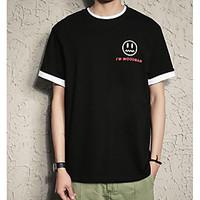 Men\'s Daily Simple T-shirt, Print Round Neck Short Sleeve Cotton