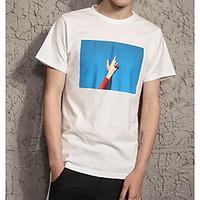 Men\'s Daily Simple T-shirt, Print Round Neck Short Sleeve Cotton