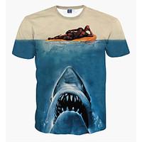 mens print casual t shirt polyester short sleeve black blue