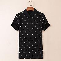 Men\'s Casual/Daily Simple T-shirt, Polka Dot Shirt Collar Short Sleeve Cotton