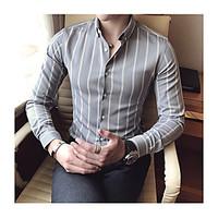 Men\'s Casual/Daily Simple Shirt, Striped Shirt Collar Long Sleeve Cotton