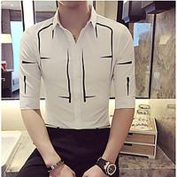 Men\'s Casual/Daily Simple Shirt, Print Shirt Collar ½ Length Sleeve Linen