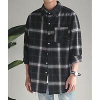 Men\'s Casual/Daily Simple Shirt, Print Shirt Collar Long Sleeve Cotton