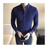 Men\'s Casual/Daily Simple Shirt, Solid Shirt Collar Long Sleeve Polyester