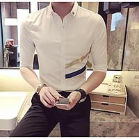 Men\'s Casual/Daily Simple Shirt, Print Shirt Collar ½ Length Sleeve Linen