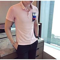 Men\'s Casual/Daily Simple Polo, Print Shirt Collar Short Sleeve Cotton