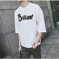 Men\'s Casual/Daily Simple Summer T-shirt, Solid Letter Round Neck ½ Length Sleeve Cotton Opaque Thin