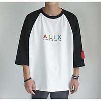 Men\'s Casual/Daily Simple Summer T-shirt, Color Block Letter Round Neck Short Sleeve Cotton Thin