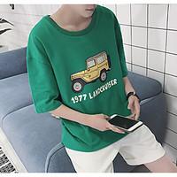 mens going out simple summer t shirt print round neck short sleeve cot ...
