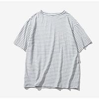 Men\'s Casual/Daily Simple Summer T-shirt, Striped Round Neck ½ Length Sleeve Cotton Opaque Thin