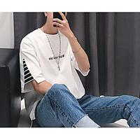 mens casualdaily simple summer t shirt striped letter round neck lengt ...