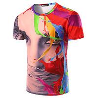 Men\'s Going out Casual/Daily Club Punk Gothic T-shirt, Rainbow Round Neck Short Sleeve Multi-color Cotton