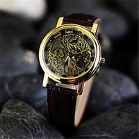 Men\'s Double Hollow Boutique Watch Circular Leather Automatic Mechanical Watches(Assorted Colors) Wrist Watch Cool Watch Unique Watch