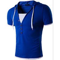 Men\'s Casual/Daily Simple Shirt, Solid Shirt Collar Short Sleeve Blue Red White Black Cotton