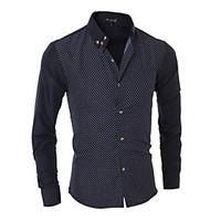 Men\'s Casual Simple Spring Fall Shirt, Polka Dot Shirt Collar Long Sleeve Polyester Medium