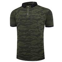 Men\'s Casual Athleisure Chinoiserie Summer Polo, Camouflage Color Square Neck Short Sleeve Cotton Blend Medium