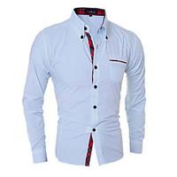 Men\'s Casual/Daily Chinoiserie Spring Fall Shirt, Solid Shirt Collar Long Sleeve Polyester Medium