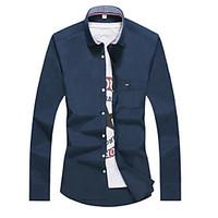Men\'s Casual/Daily Simple Spring Fall Shirt, Solid Shirt Collar Long Sleeve Polyester Opaque