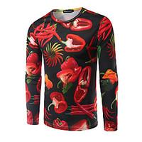 Men\'s Casual/Daily Street chic T-shirt, Print Round Neck Long Sleeve Polyester