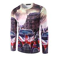 Men\'s Casual/Daily Street chic T-shirt, Print Round Neck Long Sleeve Polyester