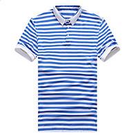 Men\'s Casual/Daily Holiday Simple Summer Polo, Striped Shirt Collar Short Sleeve Cotton Spandex Medium