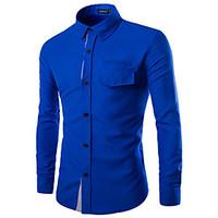 Men\'s Casual / Going out / Casual/Daily Simple / Street chic Winter / Autumn Shirt, Solid / Patchwork Classic Collar Long SleeveBlue /