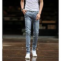 mens mid rise micro elastic jeans pants simple skinny solid