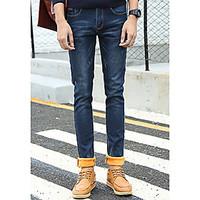 Men\'s Mid Rise Micro-elastic Skinny Pants, Simple Skinny Solid