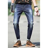 mens mid rise high elasticity jeans pants simple slim solid