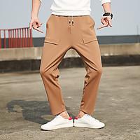 mens mid rise micro elastic harem pants active simple loose harem soli ...