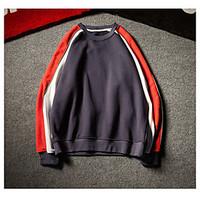 Men\'s Plus Size Casual/Daily Active Sweatshirt Color Block Round Neck Inelastic Cotton
