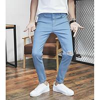 Men\'s Mid Rise Inelastic Jeans Pants, Simple Straight Solid