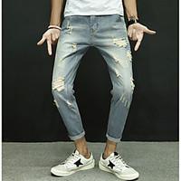 mens mid rise micro elastic jeans pants simple skinny solid