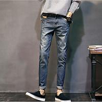 mens mid rise micro elastic jeans pants simple skinny solid