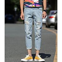 Men\'s Mid Rise Inelastic Jeans Pants, Simple Straight Solid