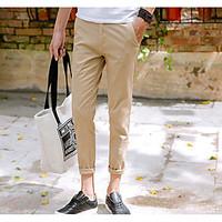Men\'s Mid Rise Micro-elastic Skinny Pants, Simple Slim Solid